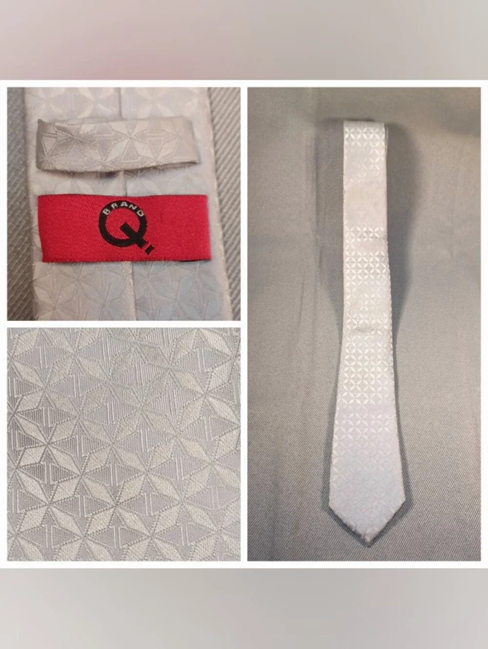 Brand Q Italy Men's Silver Tie Asanoha Pattern (Hemp Leaf Pattern)